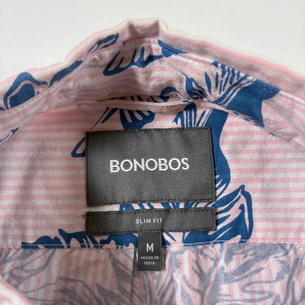 Bonobos Button Down Shirt Medium‎ Slim Pink Blue Tropical Floral All Over AOP
